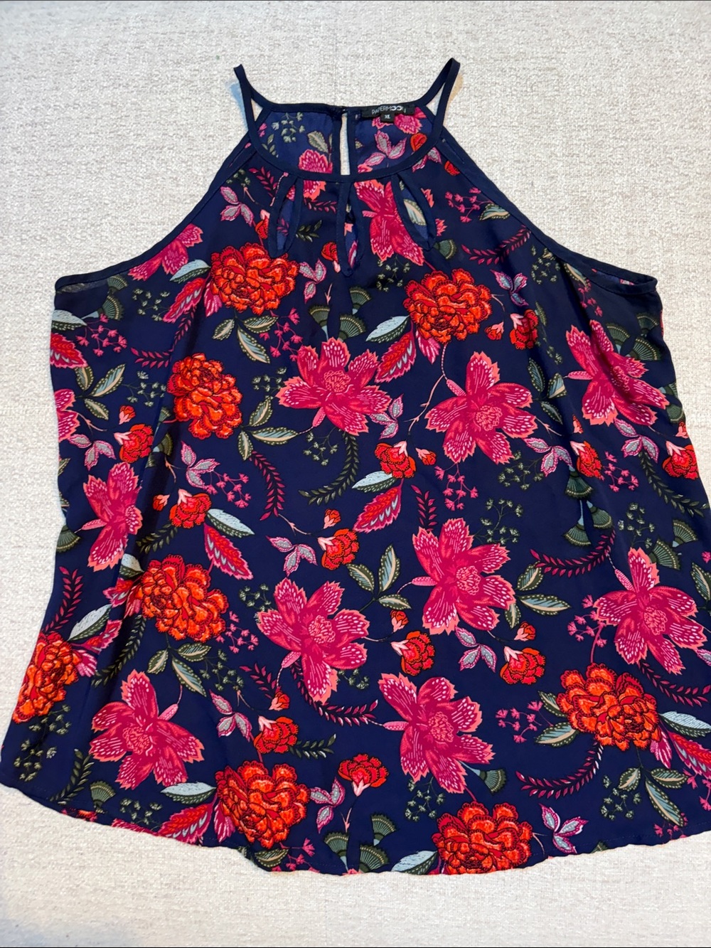 Papermoon Navy Floral Halter Cami with Pink & Red Blossoms